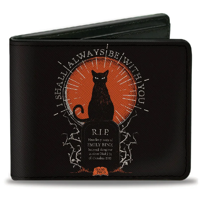 Luxury leather money clips with card slots Antique Copper Passport Covers & Wallets with Intricate Engravings for CollectorsBi-Fold Wallet - HOCUS POCUS Emily Binx I SHALL ALWAYS BE WITH YOU Black White Orange