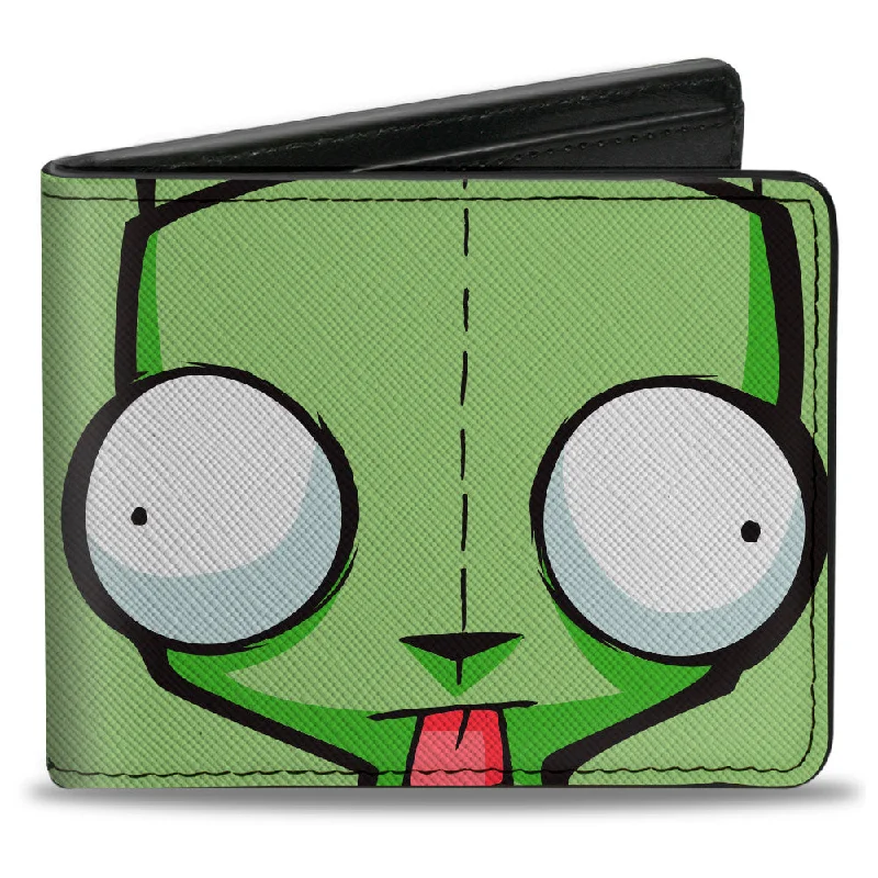 Money clips with RFID protection Minimalist Carbon Fiber Passport Covers & Wallets for Modern MenBi-Fold Wallet - Invader Zim GIR Face Close-Up Greens