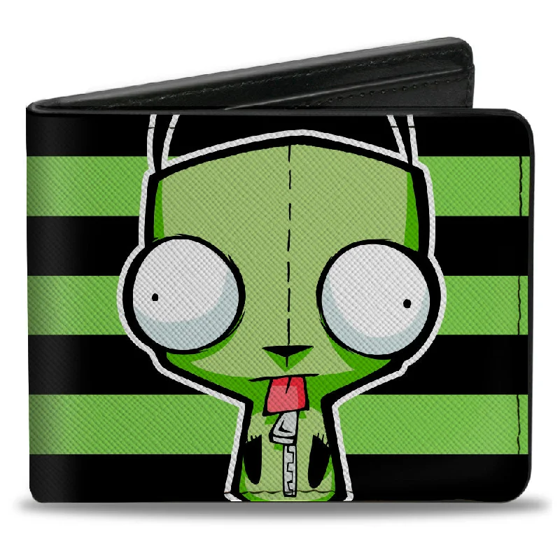Lightweight money clips for travel Beaded Passport Covers & Wallets with Bohemian Vibe for Festival GoersBi-Fold Wallet - Invader Zim GIR Pose Stripe Green/Black