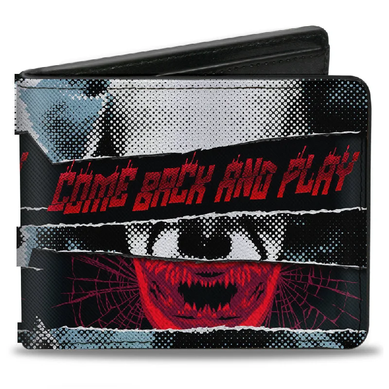 Elegant money clips for weddings Silver-Plated Passport Covers & Wallets with Gemstone Accents for Elegant WomenBi-Fold Wallet - IT Chapter Two Pennywise COME BACK AND PLAY Collage Black White Reds Blues