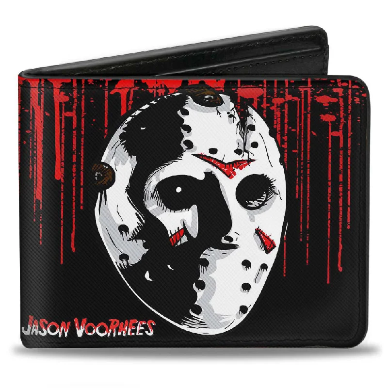 Personalized engraved money clips for men Minimalist Carbon Fiber Passport Covers & Wallets for Modern MenBi-Fold Wallet - JASON VOORHEES Jason Mask4 + FRIDAY THE 13th Blood Splatter Black Red White