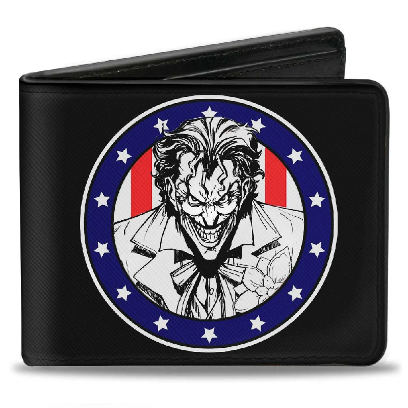 Luxury leather money clips with card slots Minimalist Carbon Fiber Passport Covers & Wallets for Modern MenBi-Fold Wallet - Joker Presidential Seal + THE JOKER FOR PRESIDENT Seal Black White Blue Red