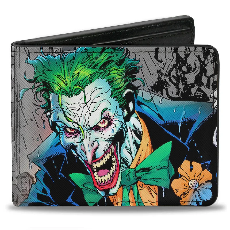 Lightweight money clips for travel Animal-Print Passport Covers & Wallets for Trendy FashionistasBi-Fold Wallet - Joker Smiling Gun BANG Alley Pose CLOSE-UP
