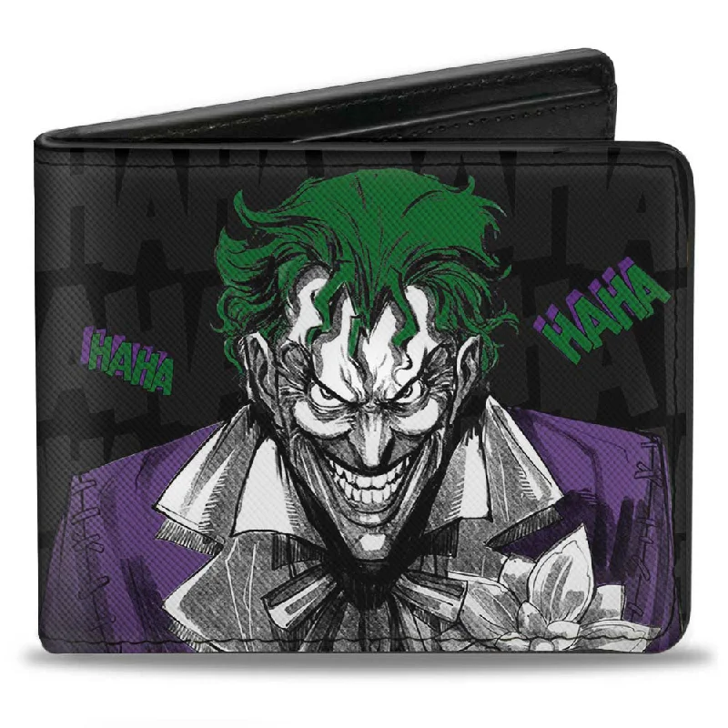 Slim money clips for minimalist wallets Vintage-Style Passport Covers & Wallets with Brass Hardware for Retro EnthusiastsBi-Fold Wallet - Joker Smiling + Laughing Poses HAHA Black Gray Purple Green