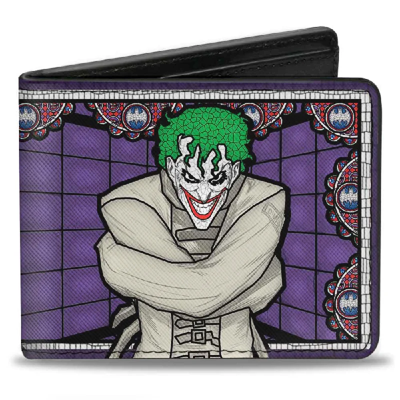 Money clips for holding large amounts of cash Magnetic-Closure Passport Covers & Wallets for Quick AccessBi-Fold Wallet - Joker Stained Glass Straitjacket Pose Bat Logo Purples Red Blue White