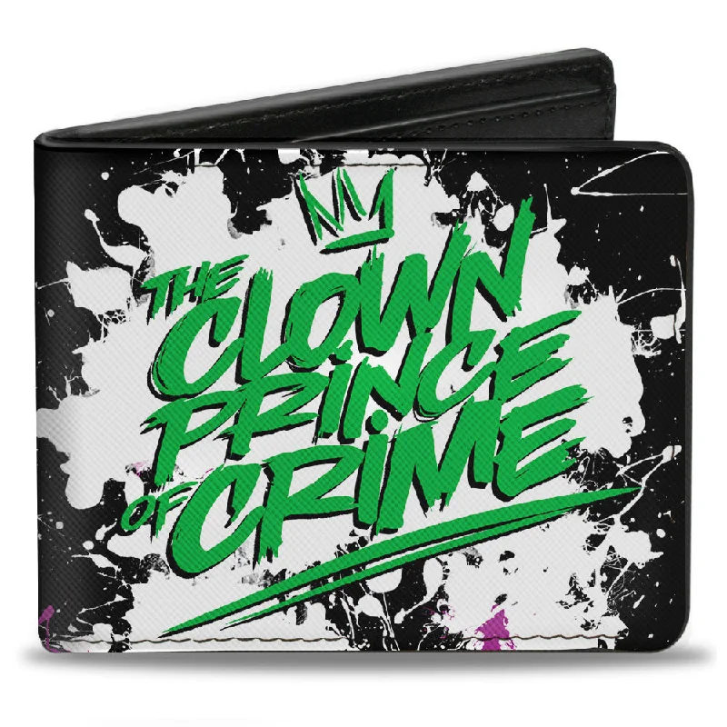 Luxury leather money clips with card slots Camouflage-Patterned Passport Covers & Wallets for Hunters and MilitariesBi-Fold Wallet - Joker THE CLOWN PRINCE OF CRIME + Flower Squirting Pose Black White Green