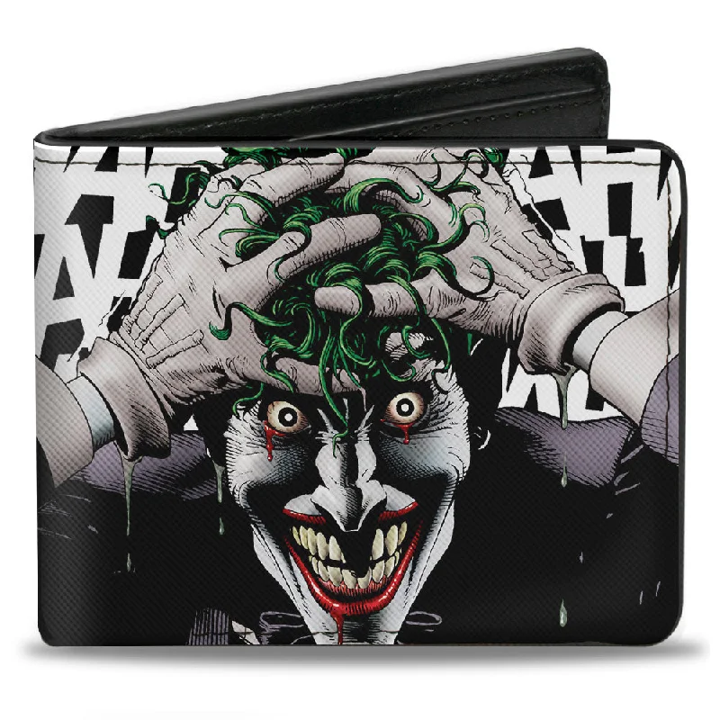 Luxury leather money clips with card slots Glittery Sequined Passport Covers & Wallets for Party LoversBi-Fold Wallet - Joker The Killing Joke Holding Head Pose HAHAHA White Black