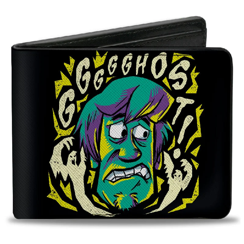 Custom money clips for corporate gifts Vintage-Style Passport Covers & Wallets with Brass Hardware for Retro EnthusiastsBi-Fold Wallet - Scooby Doo Shaggy Scared GHOST! Pose Black