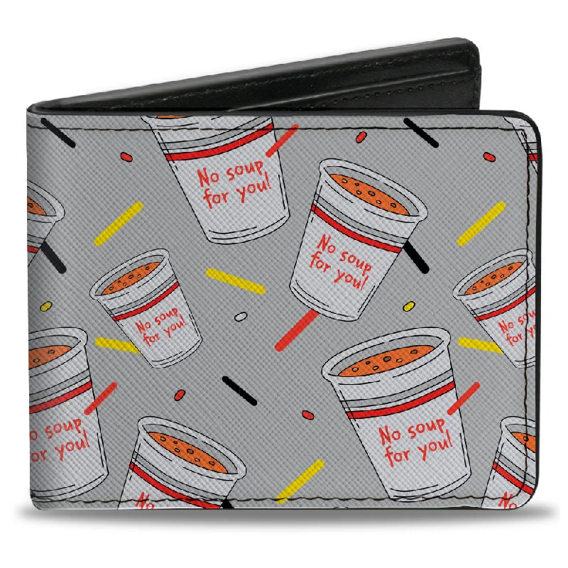 Money clips for holding large amounts of cash Waterproof Nylon Passport Covers & Wallets for Outdoor AdventuresBi-Fold Wallet - Seinfeld NO SOUP FOR YOU Soup Cups Scattered Gray Multi Color
