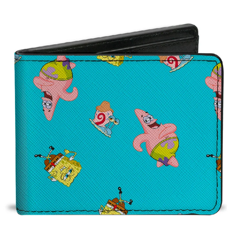 Slim money clips for minimalist wallets Colorful Floral-Printed Passport Covers & Wallets for Fashionable WomenBi-Fold Wallet - SpongeBob Patrick and Gary Poses Scattered Bright Blue