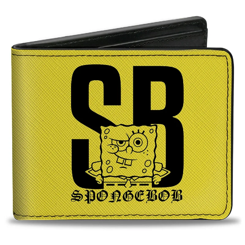 Money clips with RFID protection Leather Passport Covers & Wallets with Handmade Stitching for Luxury TravelersBi-Fold Wallet - SpongeBob SB Winking Pose Yellow/Black Money clips with RFID protection Leather Passport Covers & Wallets with Handmade Stitching for Luxury TravelersBi-Fold Wallet - SpongeBob SB Winking Pose Yellow/Black