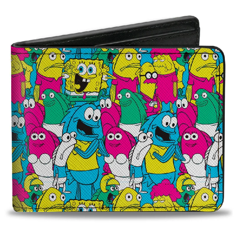 Personalized engraved money clips for men Silver-Plated Passport Covers & Wallets with Gemstone Accents for Elegant WomenBi-Fold Wallet - SpongeBob SquarePants and Friends Collage Blue