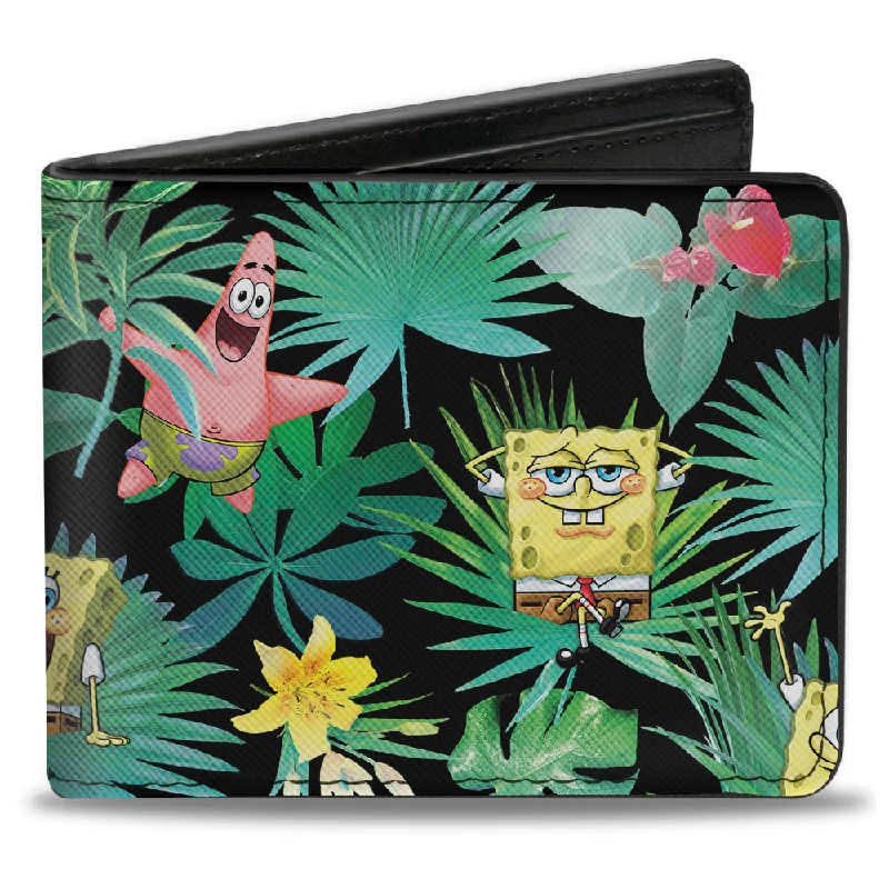 Slim money clips for minimalist wallets Embroidered Silk Passport Covers & Wallets with Gold Thread for Special OccasionsBi-Fold Wallet - SpongeBob Squarepants and Patrick Starfish Tropical Fauna Collage Black