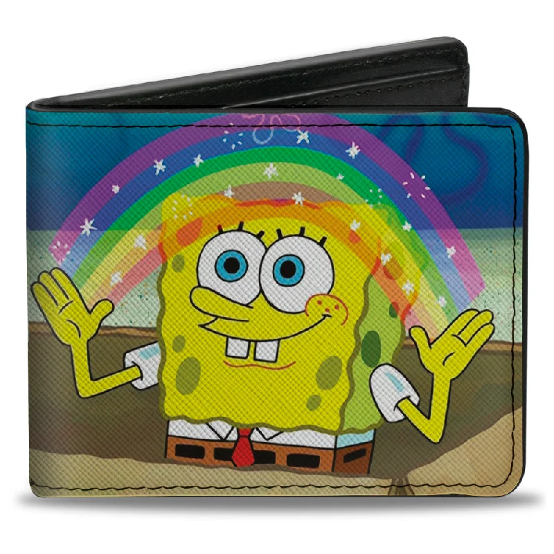 Lightweight money clips for travel Colorful Floral-Printed Passport Covers & Wallets for Fashionable WomenBi-Fold Wallet - SpongeBob SquarePants Imagination Smiling Rainbow Pose