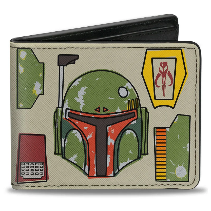 Lightweight money clips for travel Beaded Passport Covers & Wallets with Bohemian Vibe for Festival GoersBi-Fold Wallet - Star Wars Boba Fett Helmet Utility Elements Bounding Tan