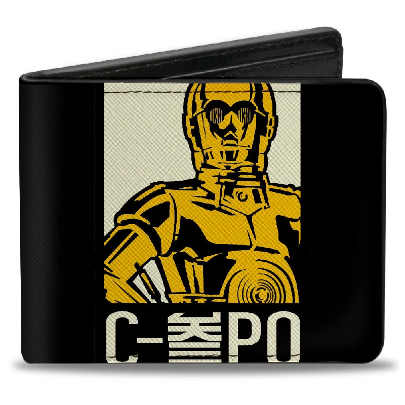Stainless steel money clips for durability Vegan Leather Passport Covers & Wallets for Environmentally Conscious PeopleBi-Fold Wallet - Star Wars C-3PO Typography Pose Block Black/Yellows Stainless steel money clips for durability Vegan Leather Passport Covers & Wallets for Environmentally Conscious PeopleBi-Fold Wallet - Star Wars C-3PO Typography Pose Block Black/Yellows