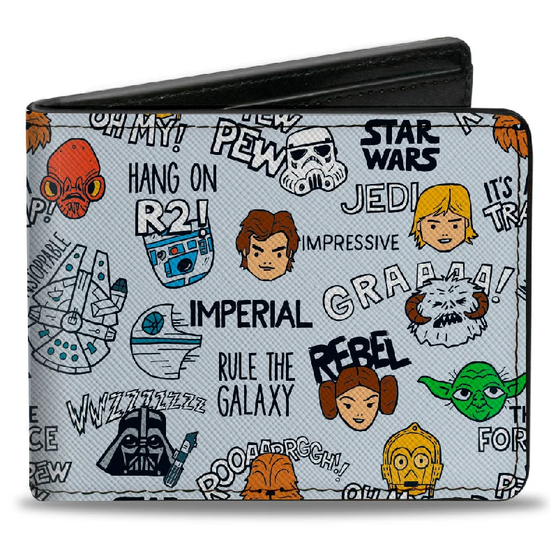 Elegant money clips for weddings Camouflage-Patterned Passport Covers & Wallets for Hunters and MilitariesBi-Fold Wallet - Star Wars Characters and Quotes Cartoon Collage Gray