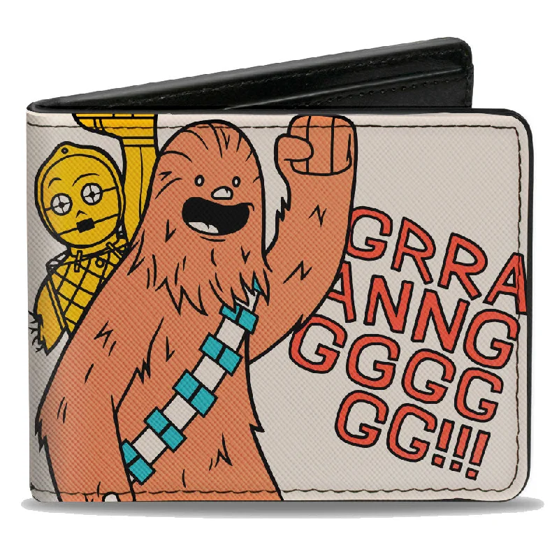 Money clips with magnetic closure Cartoon-Themed Passport Covers & Wallets for Kids and Young AdultsBi-Fold Wallet - Star Wars Chewbacca Carrying C3-PO + R2-D2 Mono Line Scene