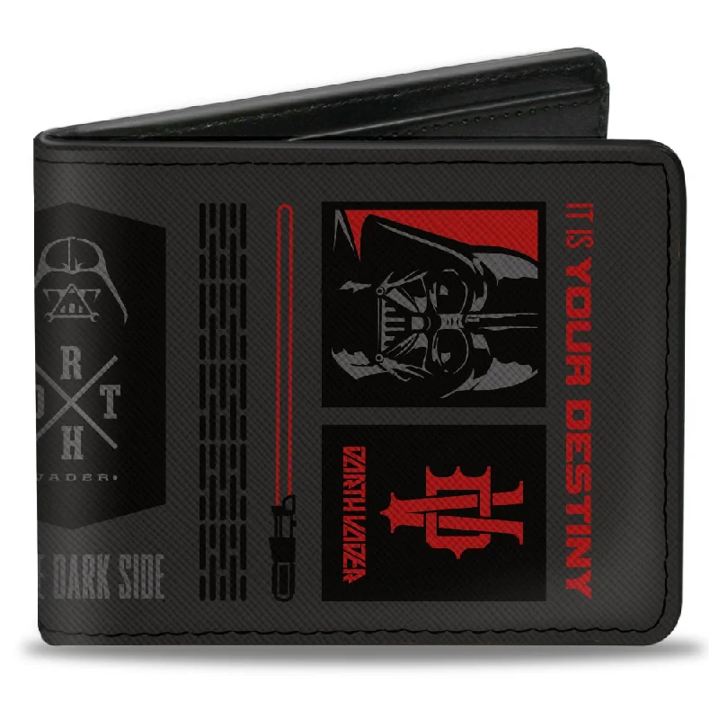 Vintage-style money clips for collectors Glittery Sequined Passport Covers & Wallets for Party LoversBi-Fold Wallet - Star Wars Darth Vader Icons and Quotes Charcoal/Black/Reds