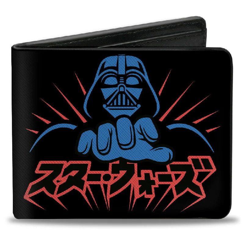 Vintage-style money clips for collectors Monogrammed Leather Passport Covers & Wallets as Personalized GiftsBi-Fold Wallet - STAR WARS Japanese Characters Darth Vader Force Pose Black/Blue/Red