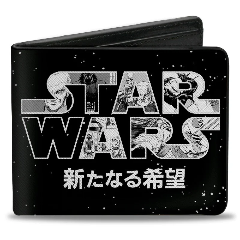 Vintage-style money clips for collectors Camouflage-Patterned Passport Covers & Wallets for Hunters and MilitariesBi-Fold Wallet - STAR WARS NEW HOPE Manga Scenes Logo Japanese Black/White