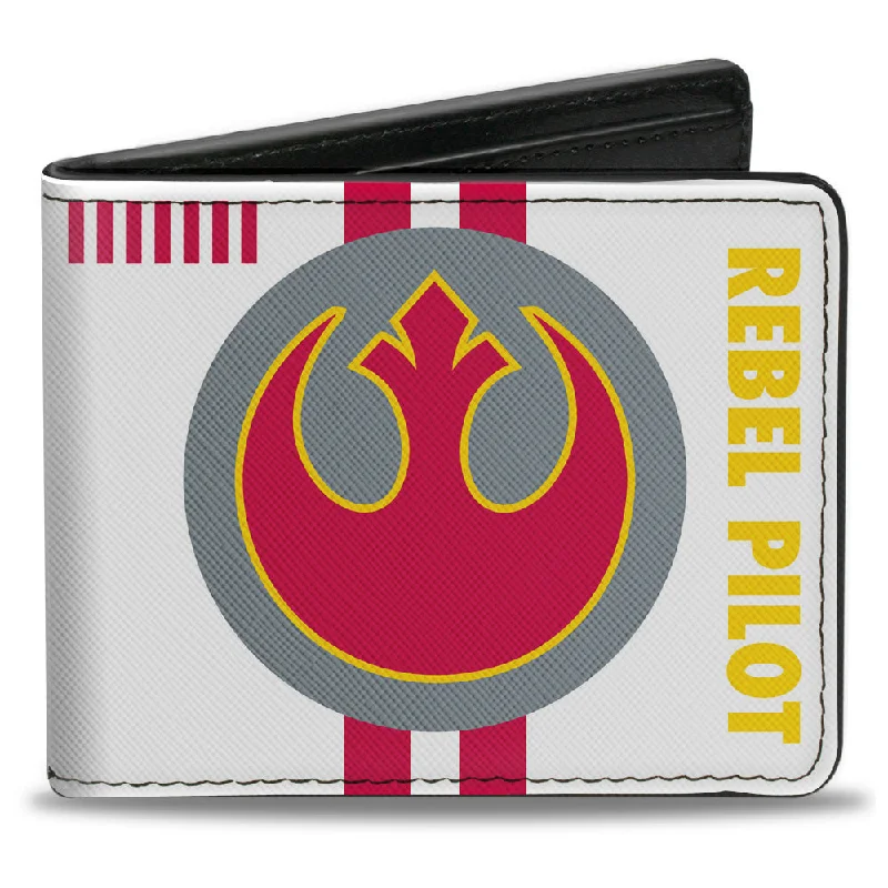 Stainless steel money clips for durability RFID-Blocking Passport Covers & Wallets in Sleek Black for Business TripsBi-Fold Wallet - Star Wars Rebel Alliance Insignia REBEL PILOT + Lightsaber X-Wing Fighter White Red Gray Yellow