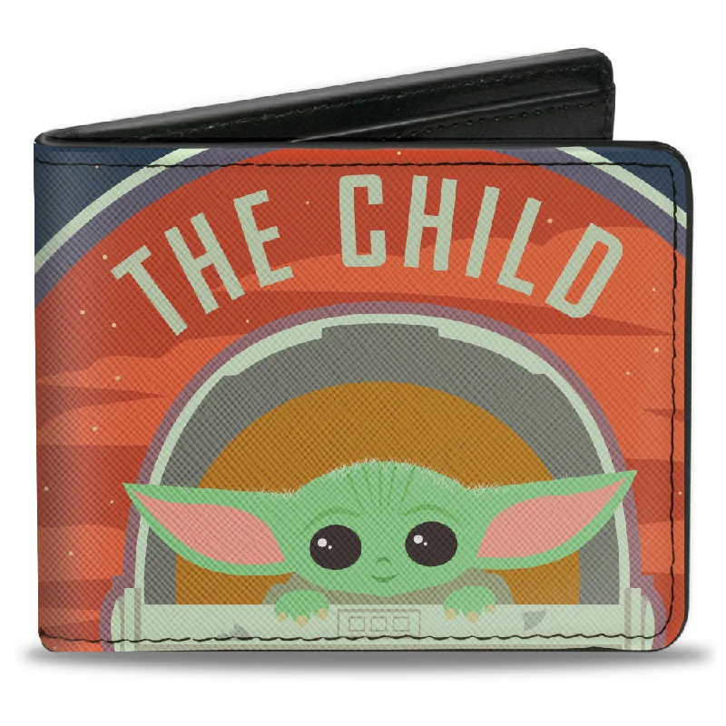 Stainless steel money clips for durability Waterproof Nylon Passport Covers & Wallets for Outdoor AdventuresBi-Fold Wallet - Star Wars THE CHILD Chibi Pod Pose Galaxy Blue White Full Color
