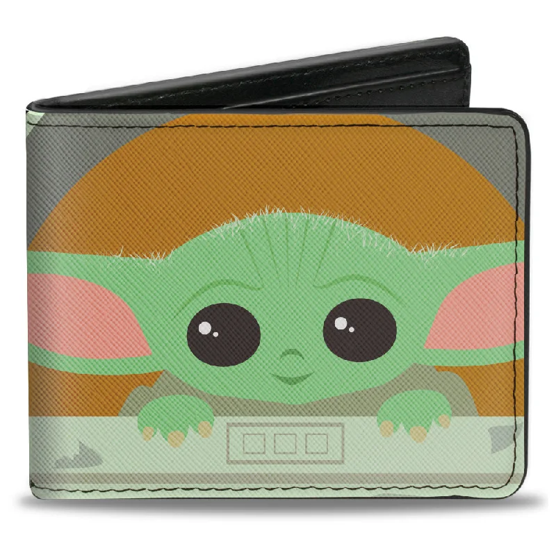 Money clips for women with sleek designs Leather Passport Covers & Wallets with Handmade Stitching for Luxury TravelersBi-Fold Wallet - Star Wars The Child Chibi Pod Pose Stars Black White
