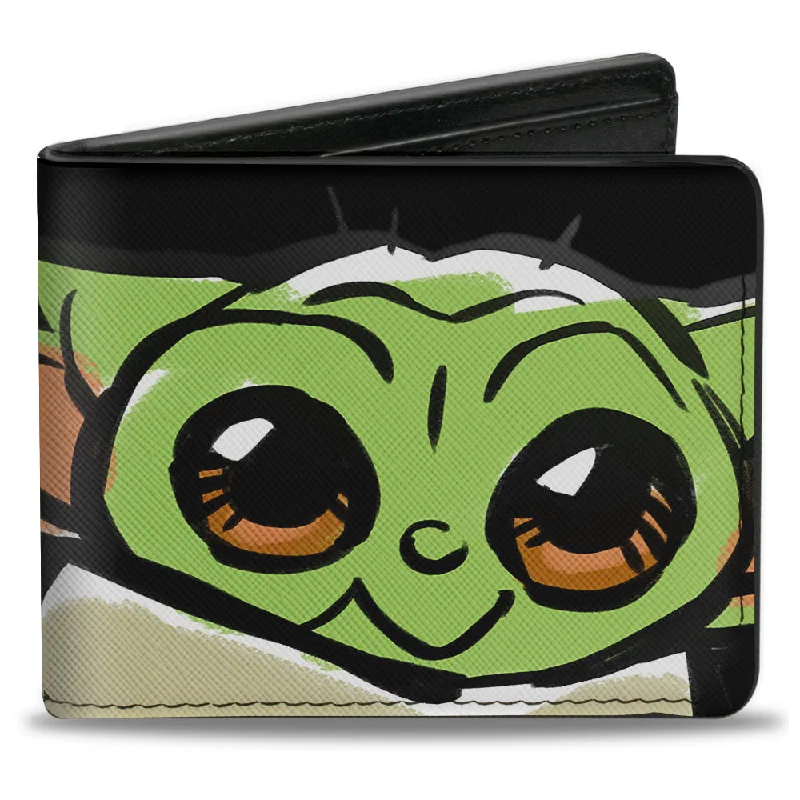 Money clips with magnetic closure Antique Copper Passport Covers & Wallets with Intricate Engravings for CollectorsBi-Fold Wallet - Star Wars The Child Smiling Impression Painting Black