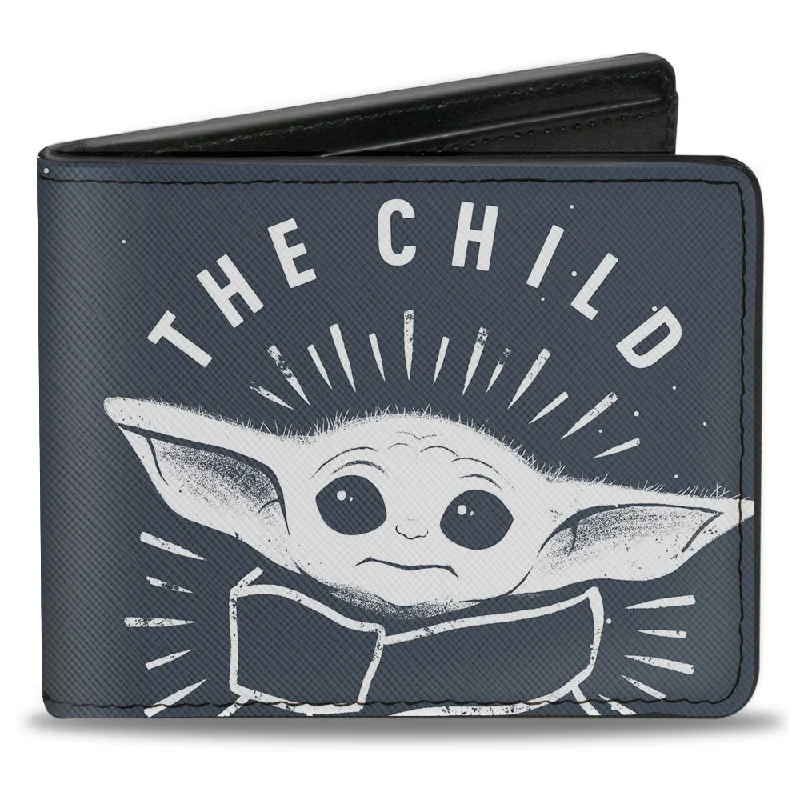 Vintage-style money clips for collectors Silver-Plated Passport Covers & Wallets with Gemstone Accents for Elegant WomenBi-Fold Wallet - Star Wars THE CHILD Stylized Pose THE FORCE IS STRONG WITH THIS LITTLE ONE Gray White