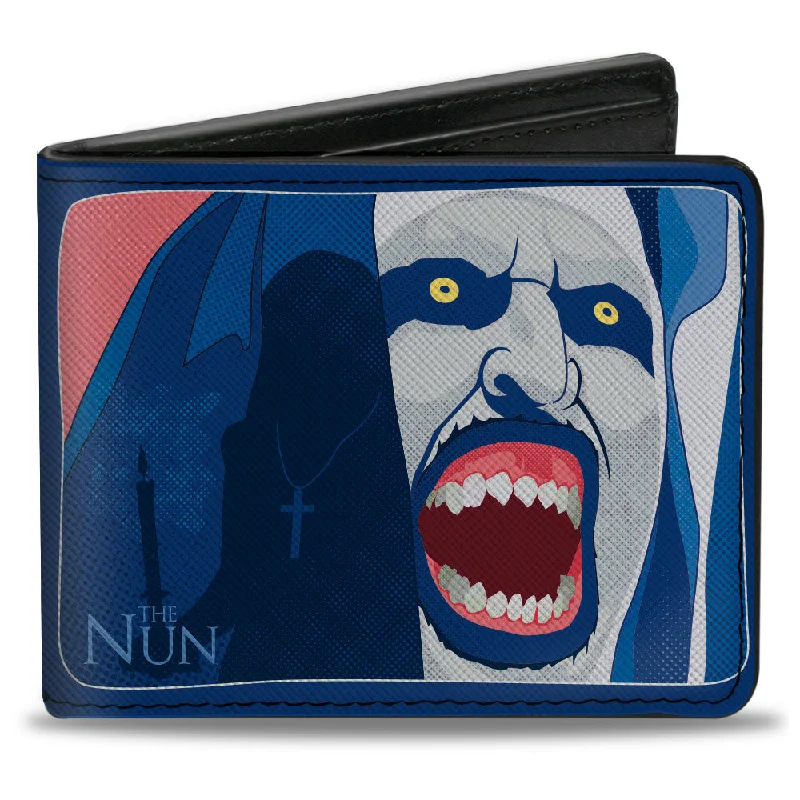 Personalized engraved money clips for men Vegan Leather Passport Covers & Wallets for Environmentally Conscious PeopleBi-Fold Wallet - The Nun Screaming Nun Pose and Title Logo Blues