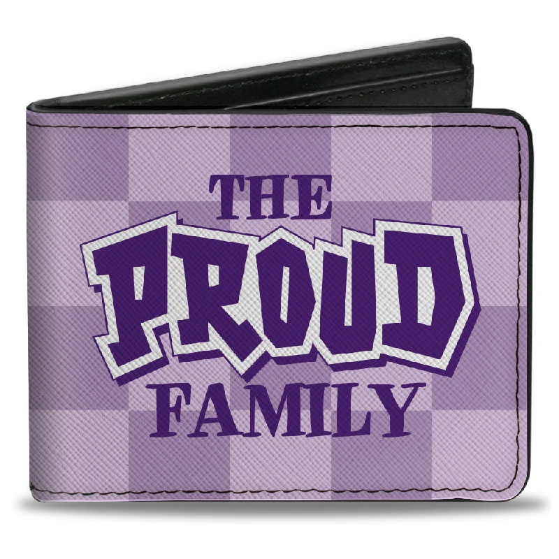 Money clips with magnetic closure Leather Passport Covers & Wallets with Handmade Stitching for Luxury TravelersBi-Fold Wallet - THE PROUD FAMILY Title Logo Checker Lavender/White/Blue Money clips with magnetic closure Leather Passport Covers & Wallets with Handmade Stitching for Luxury TravelersBi-Fold Wallet - THE PROUD FAMILY Title Logo Checker Lavender/White/Blue