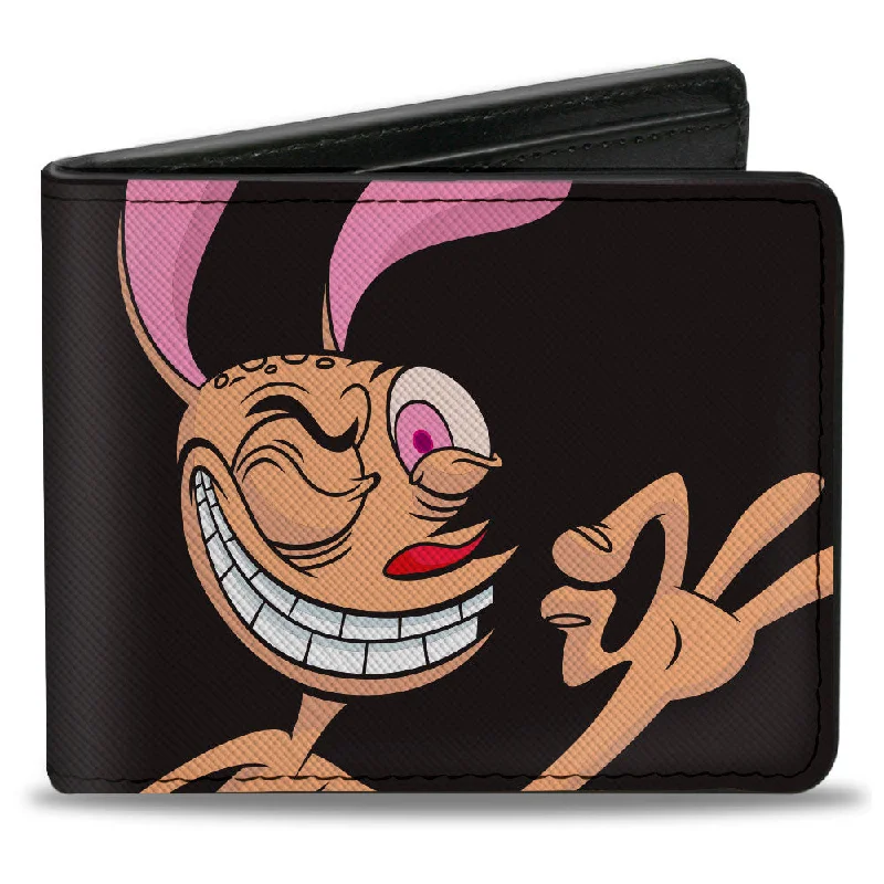 Money clips with RFID protection Beaded Passport Covers & Wallets with Bohemian Vibe for Festival GoersBi-Fold Wallet - The Ren & Stimpy Show Ren Winking Pose CLOSE-UP + Logo Black