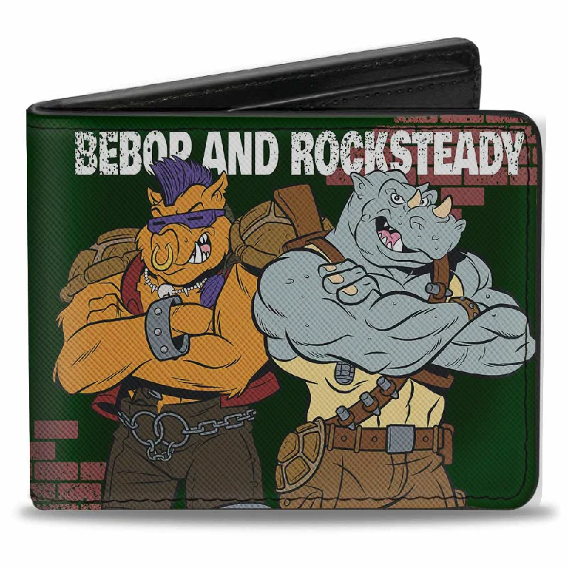Money clips for holding large amounts of cash Beaded Passport Covers & Wallets with Bohemian Vibe for Festival GoersBi-Fold Wallet - TMNT Rocksteady & Bebop Poses Bricks Gray Black