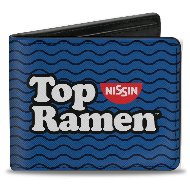 Slim money clips for minimalist wallets Glittery Sequined Passport Covers & Wallets for Party LoversBi-Fold Wallet - TOP RAMEN Noodle Wave Blue Black White