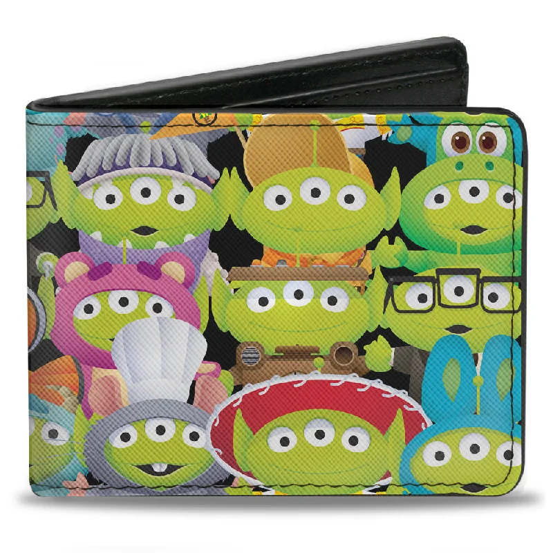 Luxury leather money clips with card slots Beaded Passport Covers & Wallets with Bohemian Vibe for Festival GoersBi-Fold Wallet - Toy Story Aliens Pixar Character Cosplay Mashup
