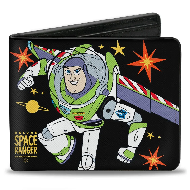 Elegant money clips for weddings Foldable Passport Covers & Wallets Made of Flexible PVC for Easy StorageBi-Fold Wallet - Toy Story Buzz Lightyear Action Pose Stars Black Orange Yellow