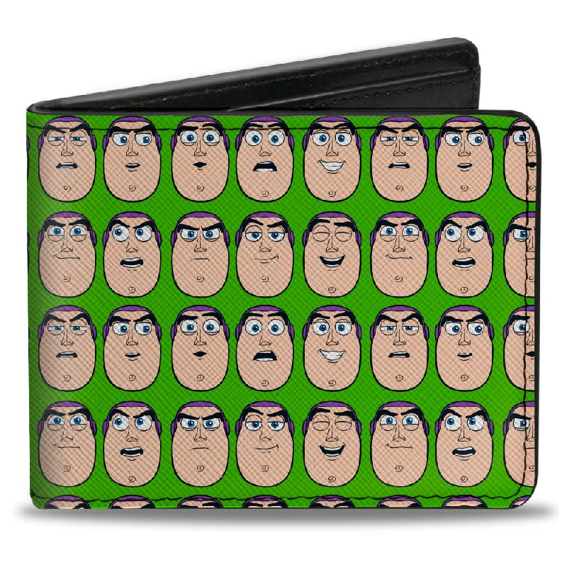 Vintage-style money clips for collectors Foldable Passport Covers & Wallets Made of Flexible PVC for Easy StorageBi-Fold Wallet - Toy Story Buzz Lightyear Expressions Green