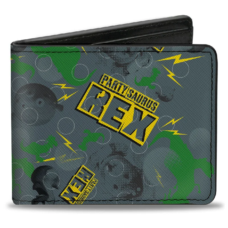 Money clips with RFID protection Vintage-Style Passport Covers & Wallets with Brass Hardware for Retro EnthusiastsBi-Fold Wallet - Toy Story PARTYSAURUS REX Collage Grays Yellow Green