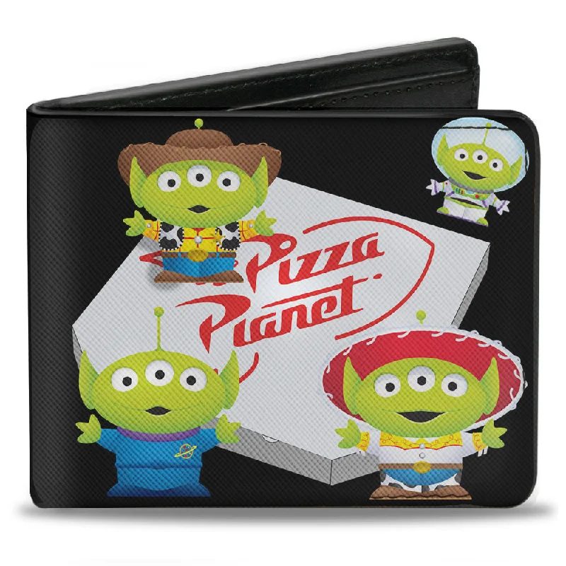 Money clips with magnetic closure Colorful Floral-Printed Passport Covers & Wallets for Fashionable WomenBi-Fold Wallet - Toy Story Pizza Planet Aliens 4-Toy Story Character Cosplay Mashup Black