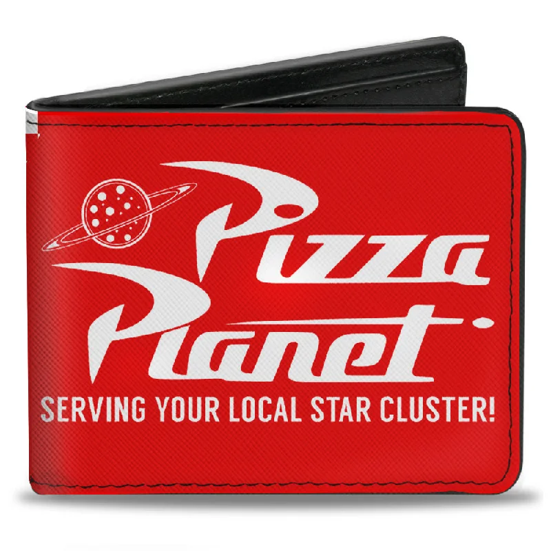 Luxury leather money clips with card slots Waterproof Nylon Passport Covers & Wallets for Outdoor AdventuresBi-Fold Wallet - Toy Story PIZZA PLANET SERVING YOUR LOCAL STAR CLUSTER + Checker Red White