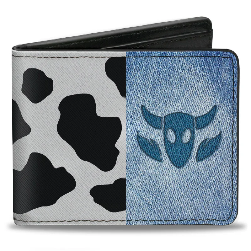 Slim money clips for minimalist wallets Embroidered Silk Passport Covers & Wallets with Gold Thread for Special OccasionsBi-Fold Wallet - Toy Story Woody Denim Cowboy Bull Icon Cow Print White Black