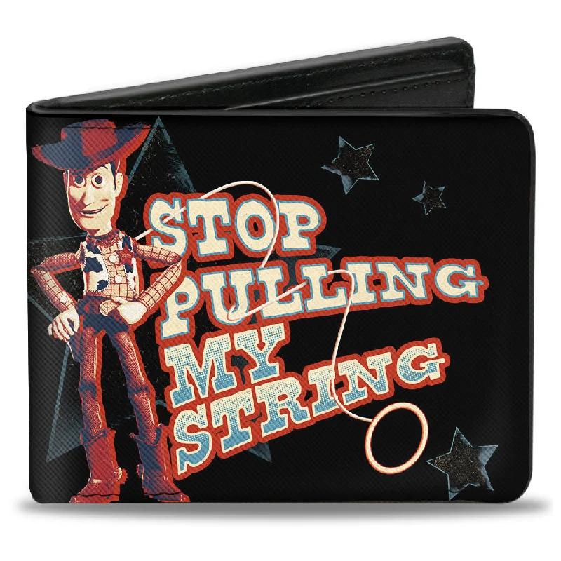 Money clips with magnetic closure Animal-Print Passport Covers & Wallets for Trendy FashionistasBi-Fold Wallet - Toy Story Woody STOP PULLING MY STRING Pose + BEST IN THE WEST Black Blues Red