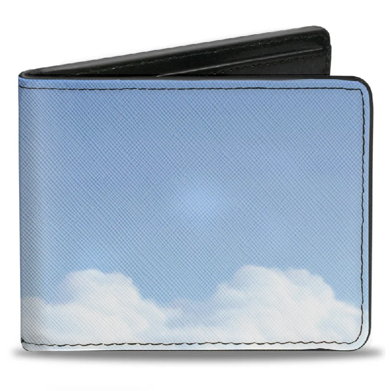Luxury leather money clips with card slots Cowhide Leather Passport Covers & Wallets with a Rustic Western LookBi-Fold Wallet - Up Flying Balloon House Vivid Clouds