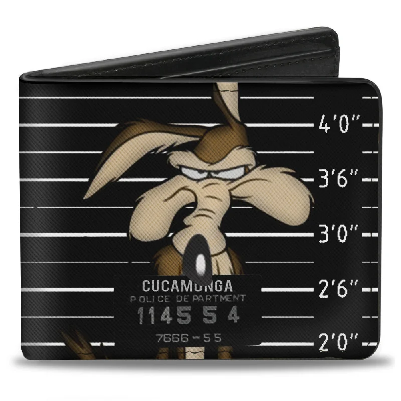 Money clips for holding large amounts of cash Vegan Leather Passport Covers & Wallets for Environmentally Conscious PeopleBi-Fold Wallet - Wile E Coyote CUCAMONGA Mug Shot Black Gray White