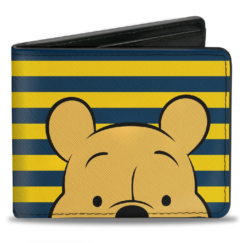Money clips with built-in bottle openers Cartoon-Themed Passport Covers & Wallets for Kids and Young AdultsBi-Fold Wallet - Winnie the Pooh Eyes Stripe Navy Golden Yellow