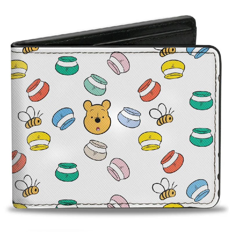 Top-rated money clips for everyday use Colorful Floral-Printed Passport Covers & Wallets for Fashionable WomenBi-Fold Wallet - Winnie the Pooh Face Bee Honey Pots Scattered White