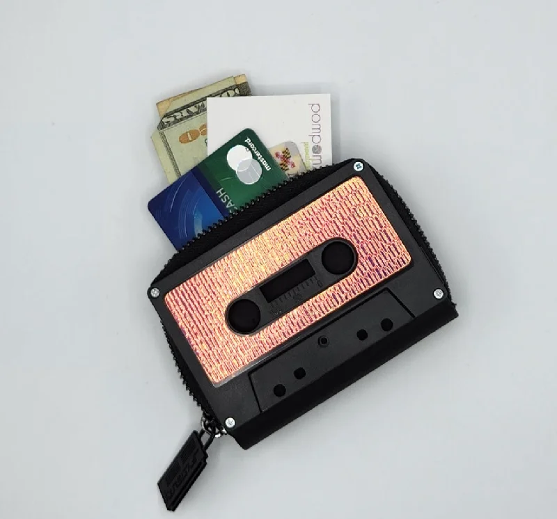 Best money clips for cash and cards Glittery Sequined Passport Covers & Wallets for Party LoversBlack Iridescent Retro Cassette Wallet
