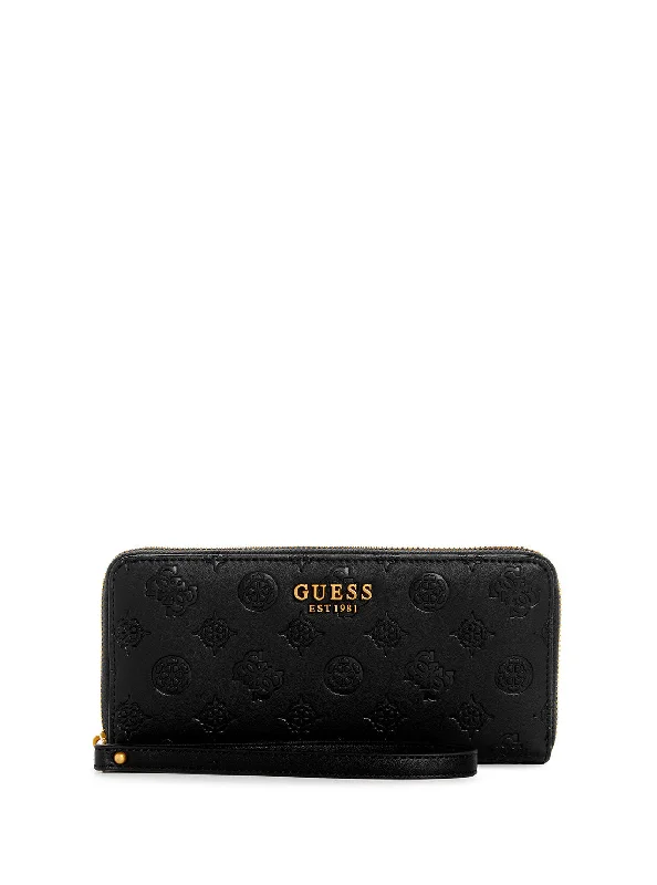 Luxury leather money clips with card slots Embroidered Silk Passport Covers & Wallets with Gold Thread for Special OccasionsBlack Logo Laurel Large Wallet