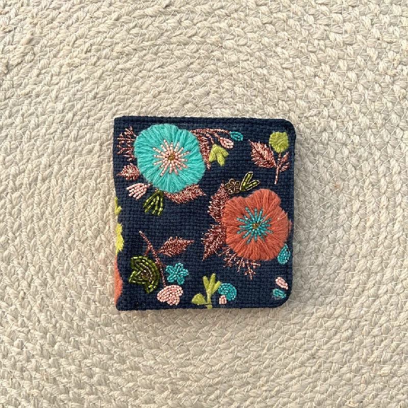 Money clips with magnetic closure Embroidered Silk Passport Covers & Wallets with Gold Thread for Special OccasionsBlessed Blue Snap Button Wallet